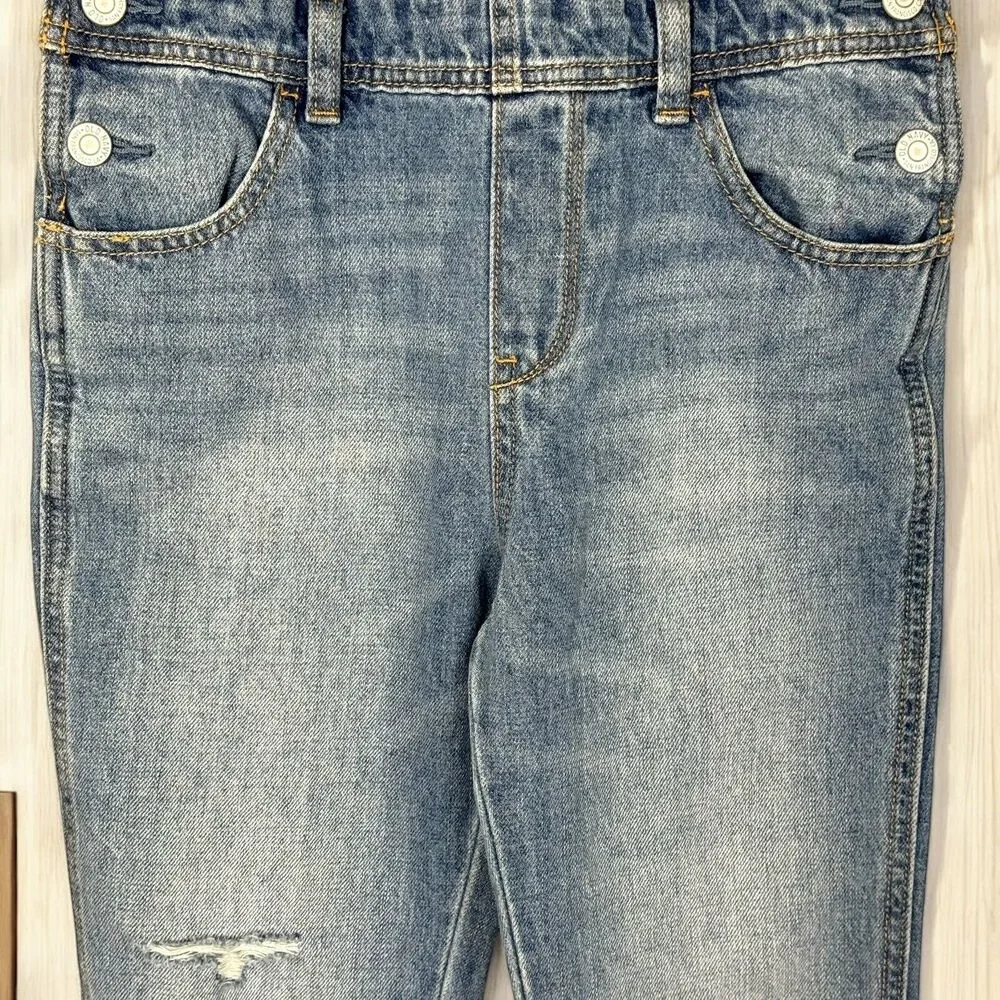 Old Navy Denim Bib Overalls Girls M 8 Distressed Straight Leg Casual
